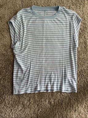 American Eagle Outfitters Light Blue & White Ribbed Striped Short Sleeve Tee